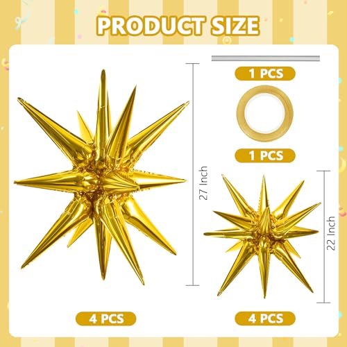 Image of TONIFUL 8 Pcs Explosion Star Balloons Gold Foil Balloon Party Decorations | 2 Size Mylar Star Balloon for New Year Party Decor Christmas Graduation Birthday Wedding Baby Shower Photo Booth Supplies