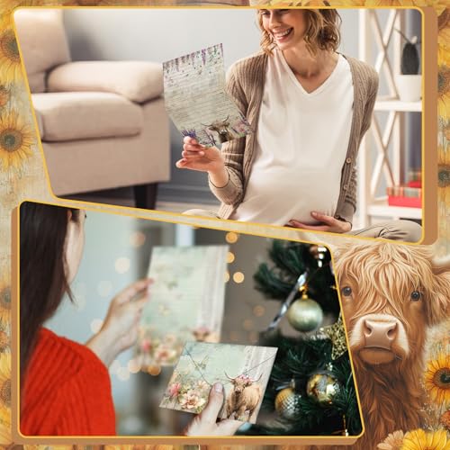 Image of TaoBary 160 Pcs Floral Highland Cow Stationery Paper and Envelopes Set
