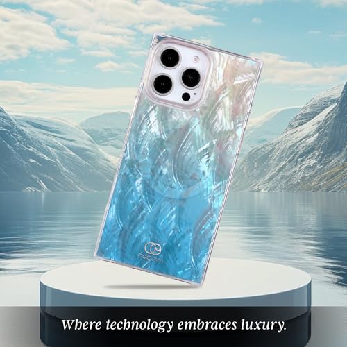 Image of COCOMII Rectangle for iPhone 14 Pro Case, Turquoise Real Mother of Pearl