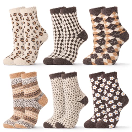 Womens Fuzzy Socks Winter Warm Socks for Women Thick Thermal Cozy Socks for Ladies 6 Pack