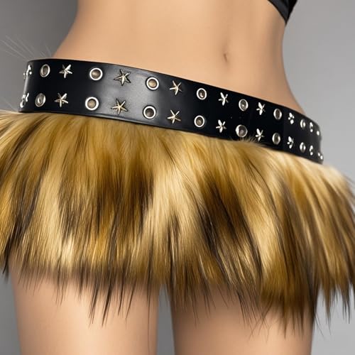 Greenery-GRE Faux Fur Waist Belt with Adjustable Strap Halloween Viking Warrior Cave Girl Tribal Cosplay Costume Accessory for Women3