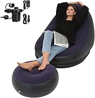Vista 1 de STARBRILLIANT Silla inflable para sala de estar con taburete para pies de descanso, tumbonas plegables para interiores con bomba de aire, silla