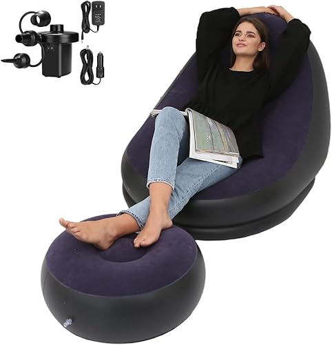 STARBRILLIANT Silla inflable para sala de estar con taburete para pies de descanso, tumbonas plegables para interiores con bomba de aire, silla de