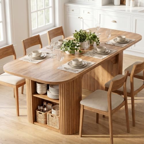 Image of ROCSUMOO Extendable Dining Table 160-200cm with Storage, Large Wooden Kitchen Dining Table, Expandable Table for Dining Room, Living Room & Home, Seats 6-8 People, Walnut