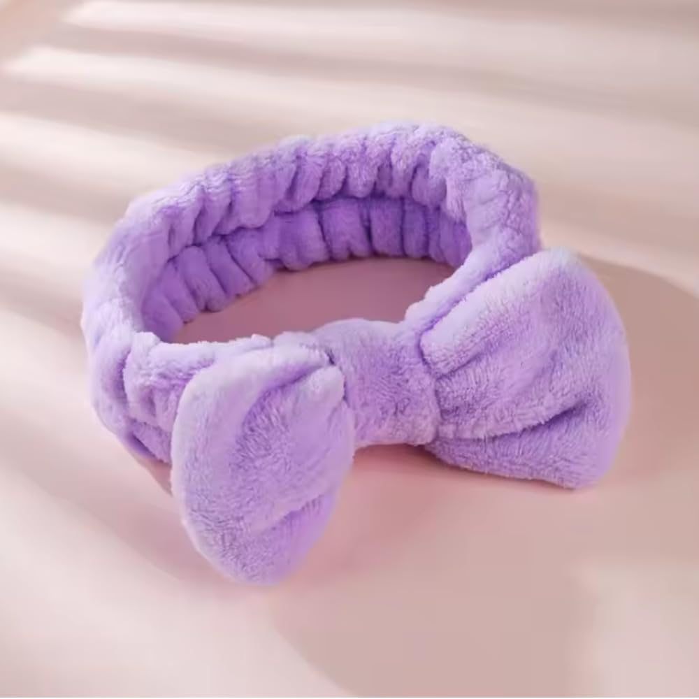 Elastic Headband for Makeup Pink, Fuchsia and Lilac Design (Headband and Wristbands Lilac + Sponge + Facial Cleansing Brush, Large) - Image 3