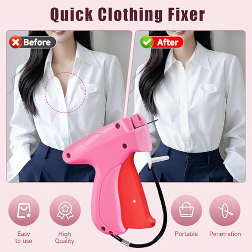 Image of Micro Tag Gun for Clothes - Rose and Red Color Mini Stitch Gun for Clothes Fabric-Friendly Design Single Stitch Sewing Gun Quick Clothing Fixer Total 4000 Fasteners