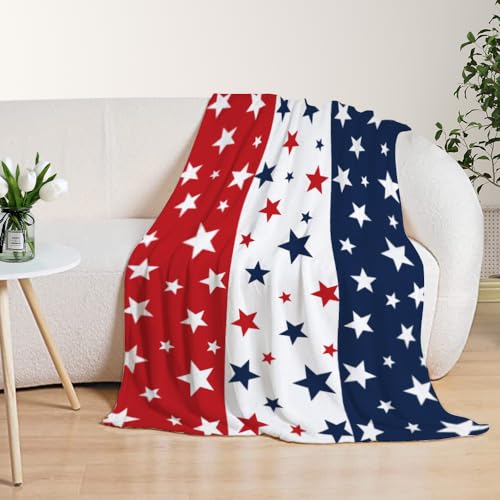 Image of YeeJu Patriotic Throw Blanket Twin Size 4th of July Memorial Day Fourth of July Blanket Couch Sofa Bed Soft Fleece Blankets Stars and Stripes Red White Blue American Flag Veteran Blanket 60x80