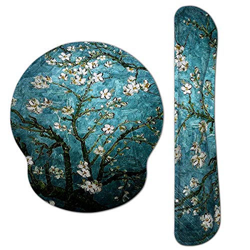 AORTDES Ergonomic Keyboard Mouse Pad Wrist Rest Support Set for Laptop/Computer/Desktop,Memory Foam Hand Rest Wrist Cushion for Gaming/Office,Lightweight Comfortable & Pain Relief (Apricot Flower)