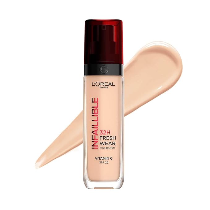 L'Oreal Paris Liquid Foundation, Oil Absorbing Formula, Transferproof, Heatproof and Long-lasting, Infaillible 32H Fresh Wear, 145 Rose Beige, 30ml