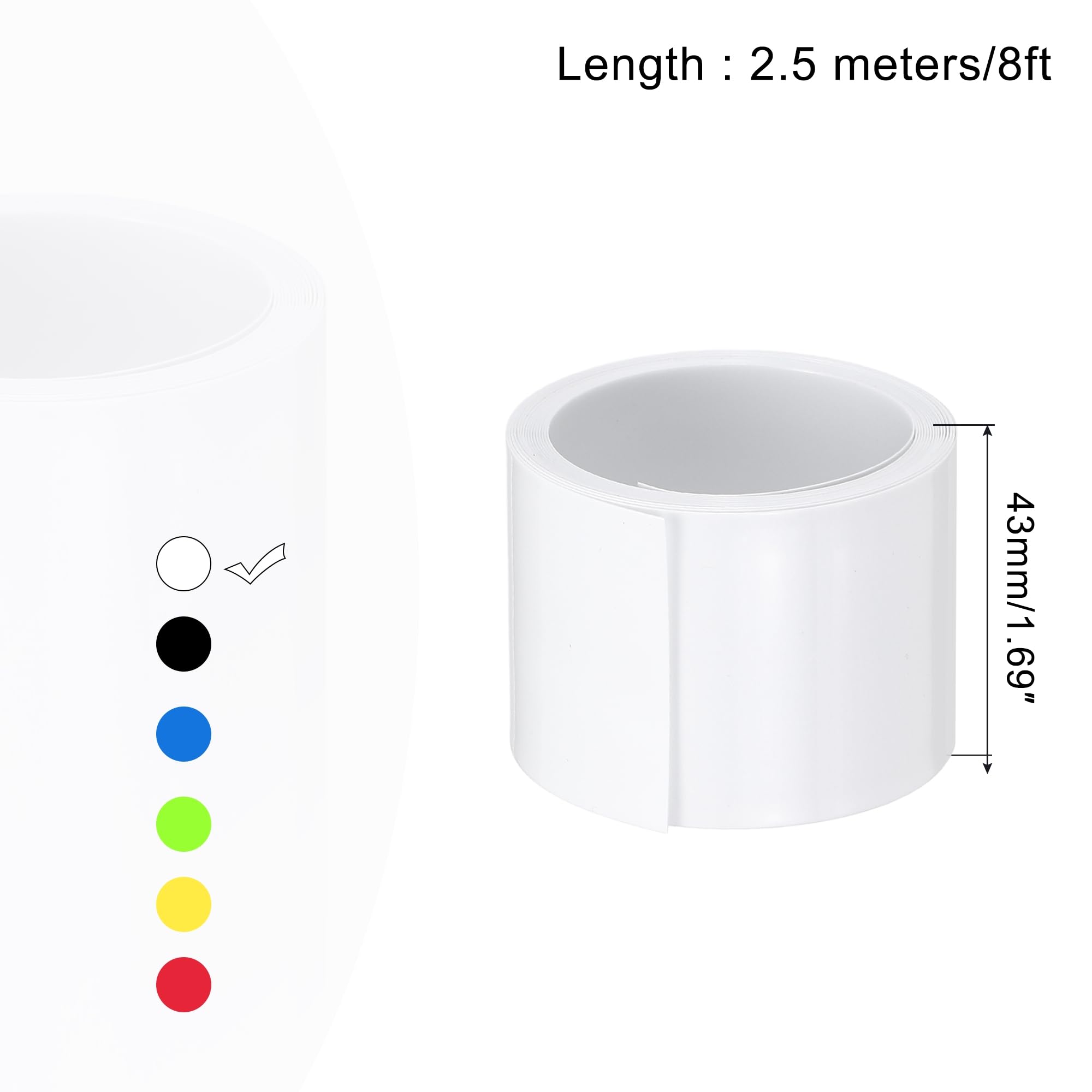 sourcing map Gaine thermorétractable plate en PVC pour batterie 2,5 m de diamètre et 43 mm de diamètre, 2,4 m, blanc