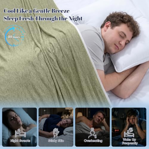 Image of PHF Cooling Blanket Throw XL Size 50 inchx70 inch, Double-Sided Cooling Throw for Hot Sleepers (Q-Max 0.46+), Lightweight Breathable Summer Blanket for Couch, Sofa, and Travel, Oil Green