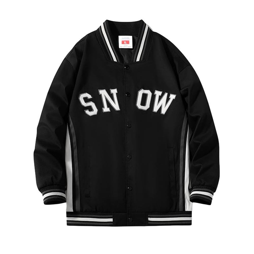 GOOSMIMen Baseball Jacket Men'S Fall Button Front Embroidery College Jacket Men'S Basic Jacket Men'S Solid Color Casual Jacket Youth All-Match