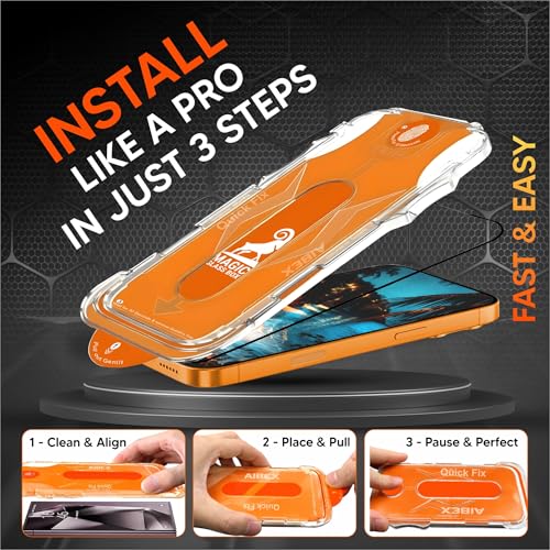 Image of AIBEX Tempered Glass Screen Protector for iPhone 16 Pro Max | Auto-Align Easy Installation Kit | 9H Hardness | Edge to Edge Coverage HD Display |Bubble & Dust Free | Smooth Touch - (Crystal Clear)