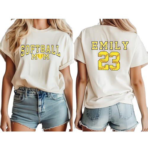 Custom Softball Mom Shirt, Personalized Softball T-Shirt, Game Day Sports Mom Outfit, for Softball Moms Multi3