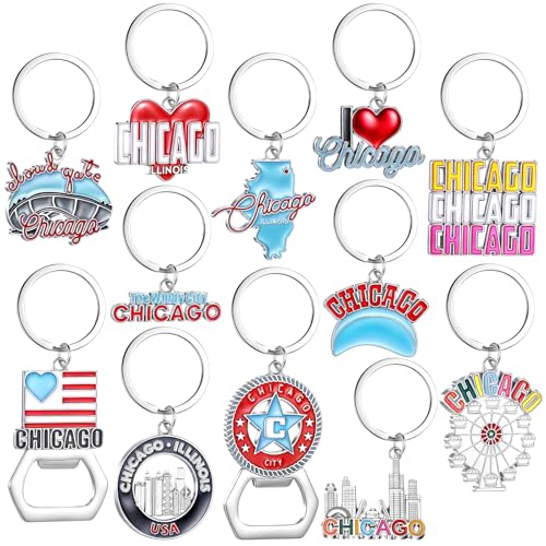 12 Pcs Chicago Keychains Souvenir Bulk Bottle Opener Keyring Chic...