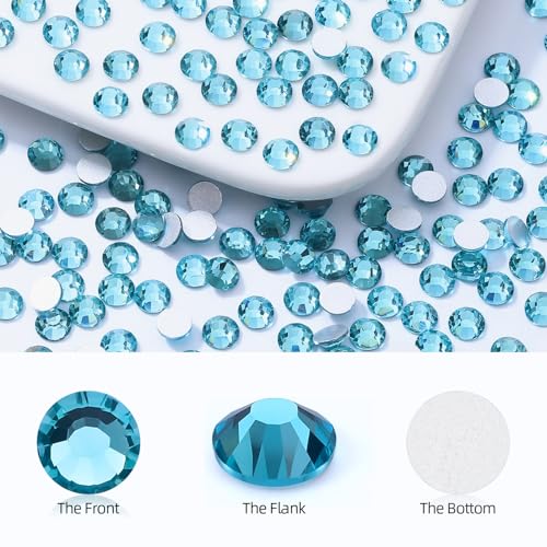 Image of Aquamarine Flatback Rhinestones, Glass Rhinestones for Nail Art and Craft, Glue Fix, Loose Crystal Gemstones(Aquamarine, SS10, 2880pcs, 2.7-2.8mm)