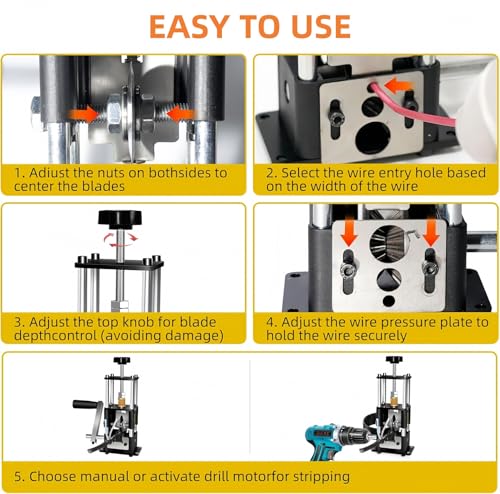 Image of Xfopz Wire Stripper Machine,0.04 inch-1 inchInches Manual Wire Stripping Machine,Hand Crank Copper Wire Stripper, Portable Steel Frame Drill Powered Stripping Tool for Scrap Copper Wire Cable Recycling