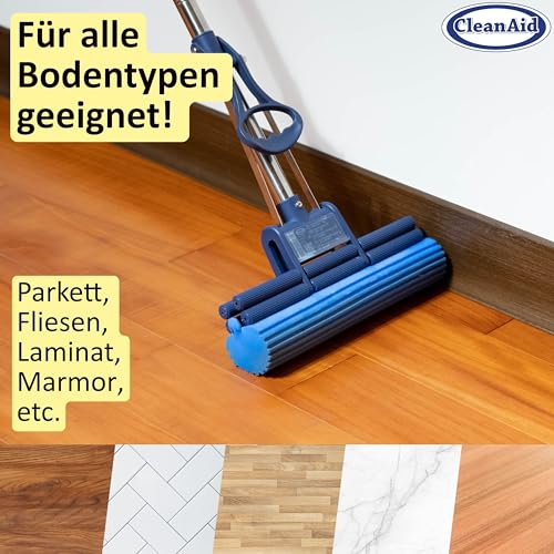 CleanAid OneTouch GO! Wischmopp aus Edelstahl – Segment-Stiel, PVA Schwammmopp, One-Touch...