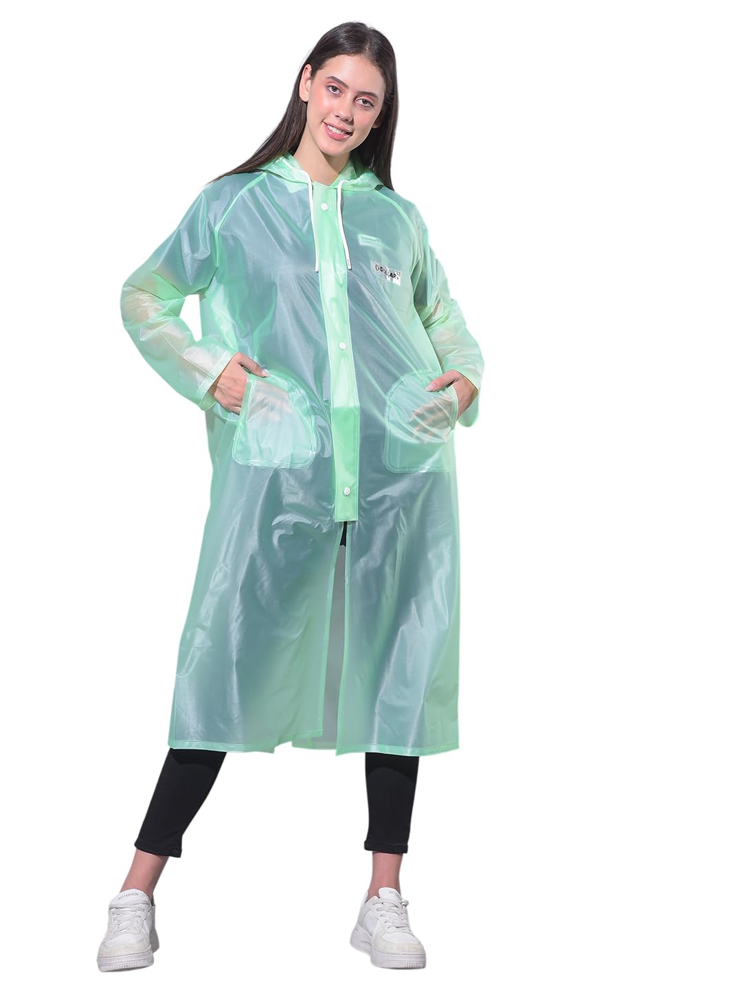 dollar Unisex Transparent PVC Waterproof Long Raincoat | Zipper & Button Closure | Adjustable Hood & Pocket | Lightweight Reusable Rainwear for Men & Women-picture-16