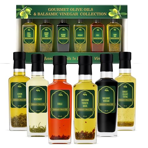 Olive Oil Gift Set |5xInfused Olive Oils 1x Balsamic Vinegar | Chef Cooking Gifts| Foodie Christmas Gifts for Women Men| House Warming Gifts New Home| Spanish Italian Food Gifts Bread| Salad Dressing