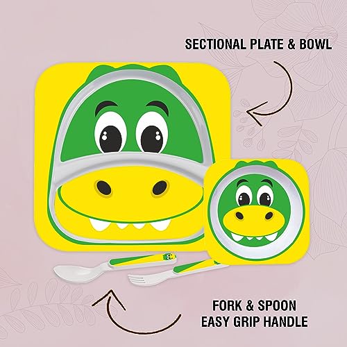 Image of Cello Kids Meal Melamine Dinner Set with Crocodile Print | Safe and hygenic for Kids to use | Attractive and Long Lasting Designs | Break Resistant | Yellow, Set of 4