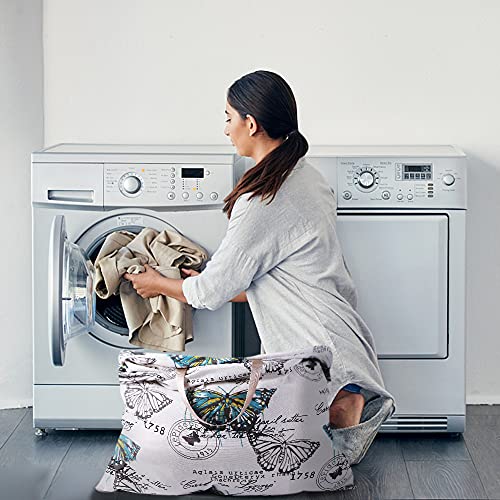Sanlykate Extra Large Laundry Bag With Drawstring Closure And Handle, 28 X 40 Inch Heavy Duty Travel Dirty Clothes Bag For Laundromat And Household, Butterfly #TOP5