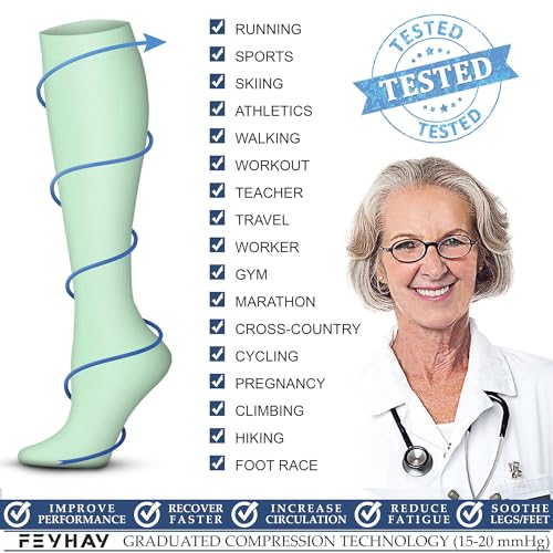 Image of FEYHAY Copper Compression Socks (3 Pairs) 15-20 mmHg Circulation is Best Athletic & Daily for Men & Women, Running, Climbing