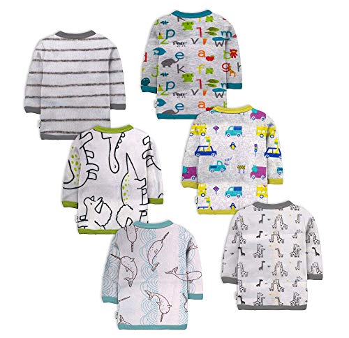 Image of NammaBaby New Born Baby Combo Set Cotton Front Open Full Sleeves Vest- Tshirt Jhabla (6PC) and Unisex Kid's Pajama with Booties (6PC)- Perfect for Your Infants with Cutely Print (12 Pieces)