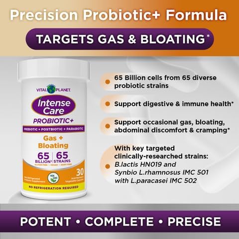 Miniatura 6 de Vital Planet - Probióticos de gases y hinchazón de cuidado intenso más prebióticos orgánicos, postbióticos, parabióticos, suplemento completo 4 en 1
