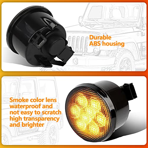 B.zssy Jk Turn Signal Lights Assembly Compatible With 2007-2018 Jeep Wrangler Jk & Wrangler Unlimited, Led Front Indicator Blinker Amber With Smoke Lens (1 Pair) #TOP5