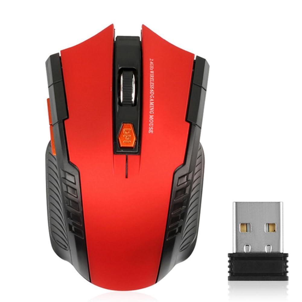 Ratón Inalámbrico óptico De 1600 DPI - Color Rojo, Con Receptor USB, Ideal Para Ordenador Y Portátil