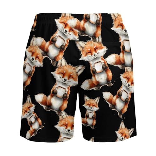 Fox Drinking Coffee Beach Shorts for Men Swim Trunks Quick Dry Swim Shorts with Compression Liner Pocket4