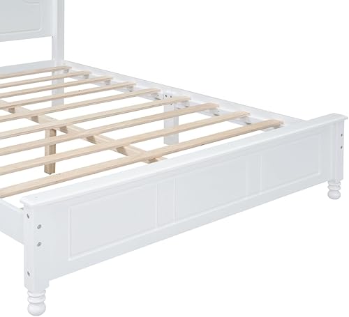 Miniatura 7 de Marco de cama de madera de pino de estilo retro con cabecero, no necesita caja de resortes, color blanco