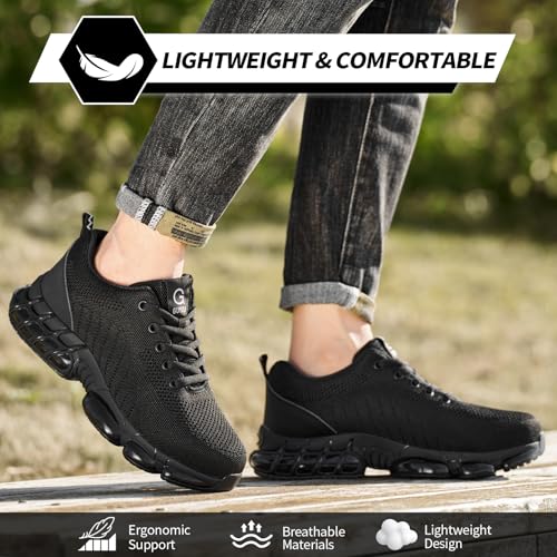 Image of GLANOUDUN Steel Toe Work Shoes for Men, Lightweight Black Work Shoes with Puncture Resistant Midsole, Comfortable Safety Footwear for Warehouse Construction