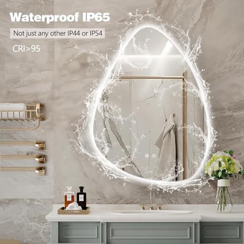 Niccy Irregular LED Bathroom Mirror, 24"x32" Asymmetrical Backlit Vanity Wall Mirrors, Frameless Lighted Mirrors for Bedroom, Living Room, Modern Smart-Mirror with Anti-Fog, Dimmable, Memory Function by Niccy - Used condition - Image 3