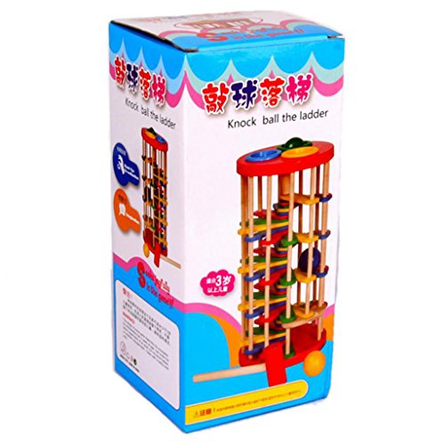 F Fityle Knock The Ball Falls Ladder Toys Wooden Fancy Table Rolling Ball Ladder Toys - Thumbnail 6