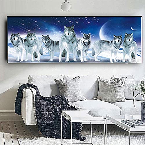Kit broderie diamant grand format loup lune déco salon