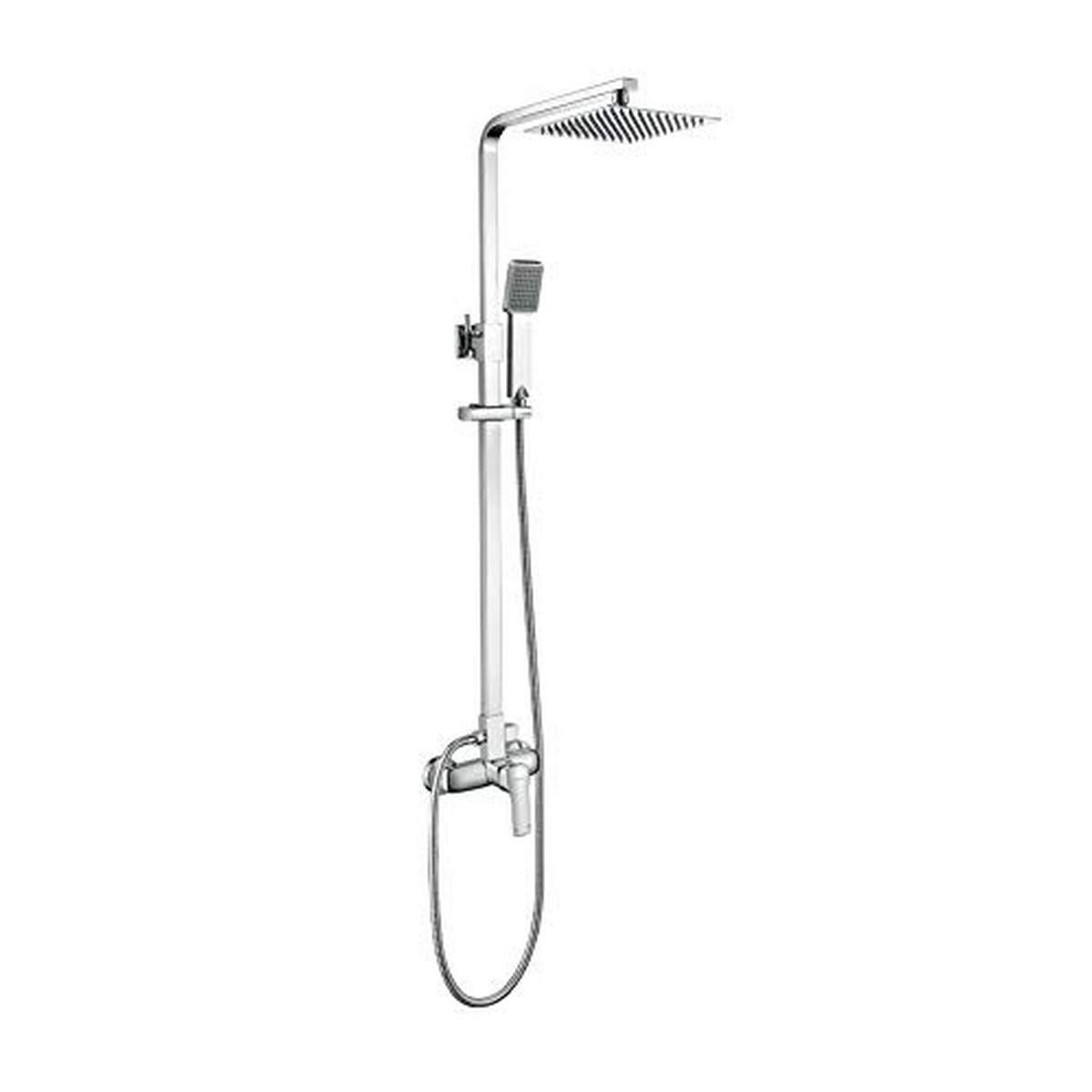 Ibergrif M17025-Nimes, Columna de Ducha, Sistema de Ducha Cuadrado con Ducha de Mano, Manguera de Ducha, Barra de Ducha Ajustable y Soporte, Cromo, Plata