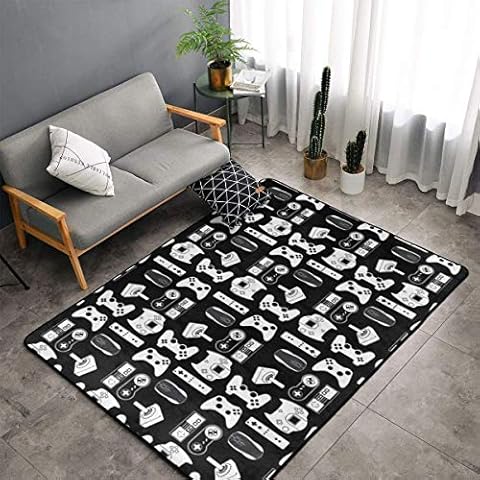 Kitchen Rugs, Floor Pad Rugs Nursery Rugs, Kids Children Play Mat Throw Bath Rugs, Video Game Weapon Funny Gamer Black Throw Rugs Carpet Yoga Mat, Indoor/Outdoor Entryway Rug Cover