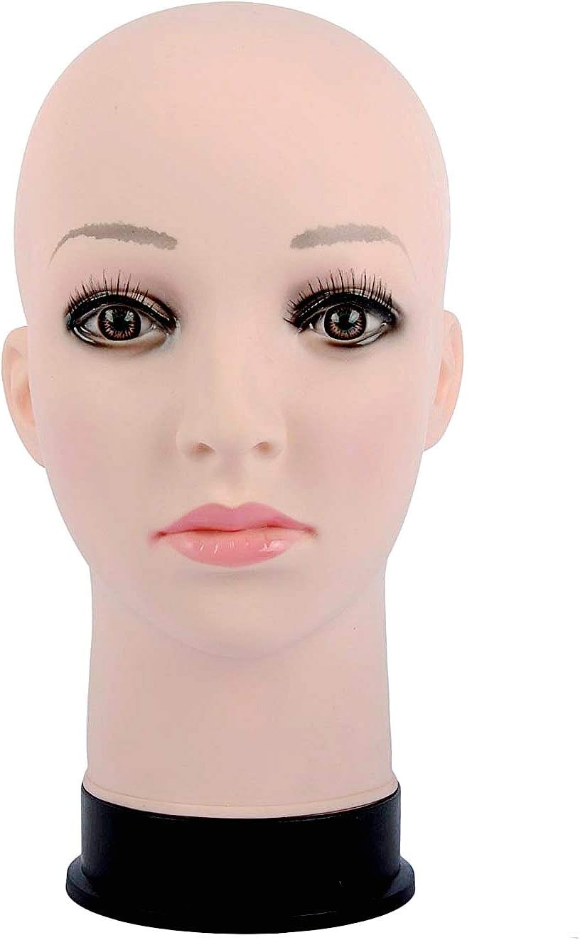 Mannequin Head Female for Wigs Making Display Styling Professional Cosmetology Bald FEELS LIKE REAL HUMAN SKIN by HOMLICO