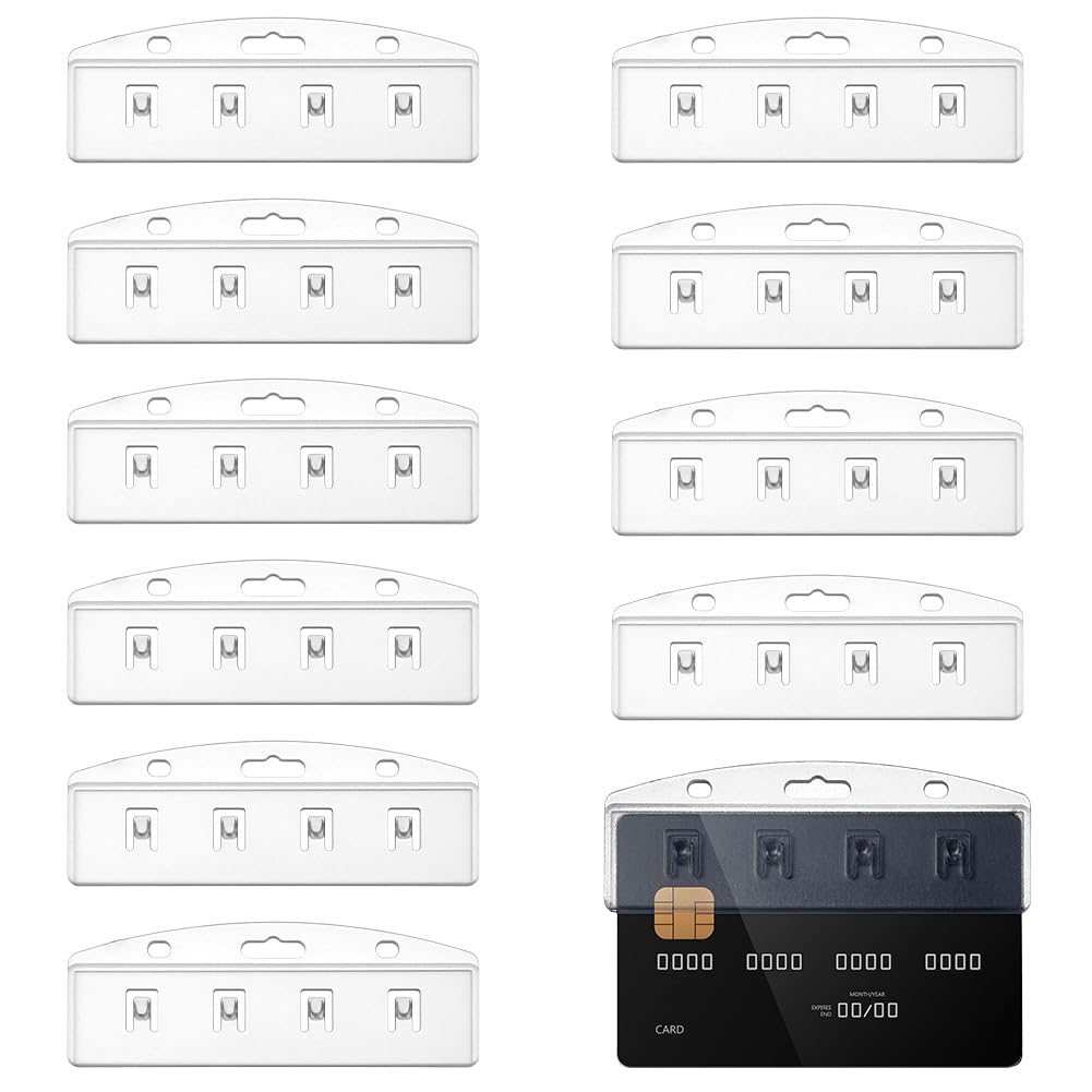 AHANDMAKER 10Pcs Horizontal Half Card Badge Holder, Clear Swipe Card Holders with Grippers Hard Transparent Protectors Sleeves ID Card Holder for POS Credit Cards Passes