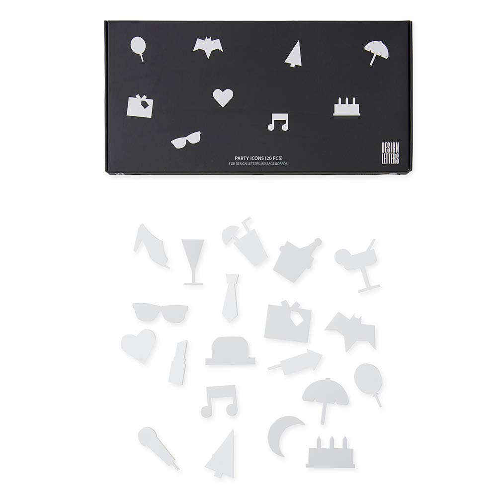 Design Letters Party Icons for Message boards | Unique 20 pcs. Photobooth props with graphic symbols | Party icons for celebrating birthday for men, women, and friends | White