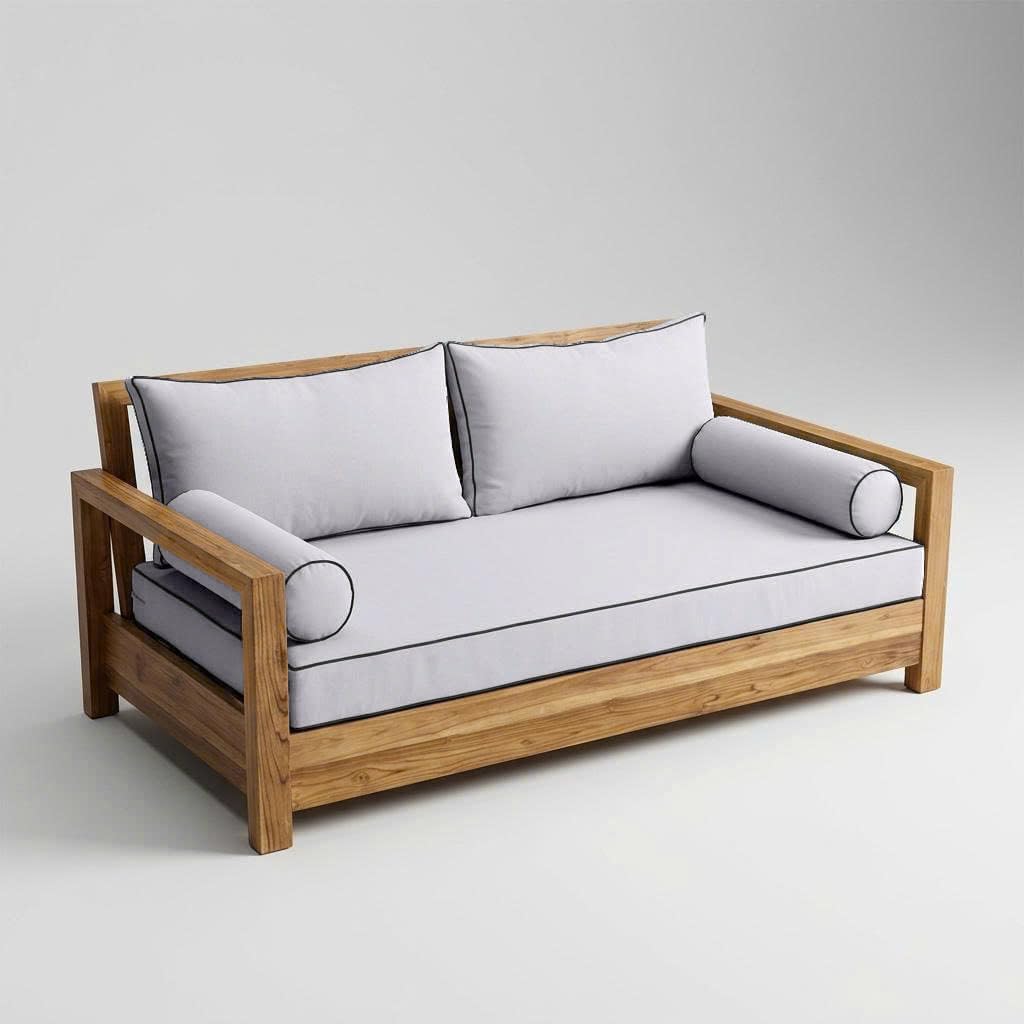Prolinemax Style 2 - Mattress & Pillow Bolster Cushion for Outdoor Indoor Daybed Porch Swing Bed Contrast Pipe Crib Size AD105 | Covers ONLY |