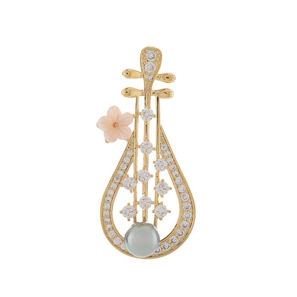 Vergoldete Micro-Set Zirkonia Mode Shell Laute Perle Vintage Brosche Pin Corsage Elegante Brosche