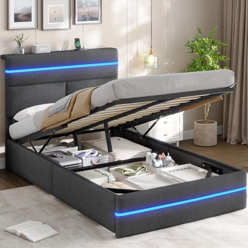 AOGLLATI Bett 90x200 mit Hydraulischem Stauraum, Polsterbett mit...