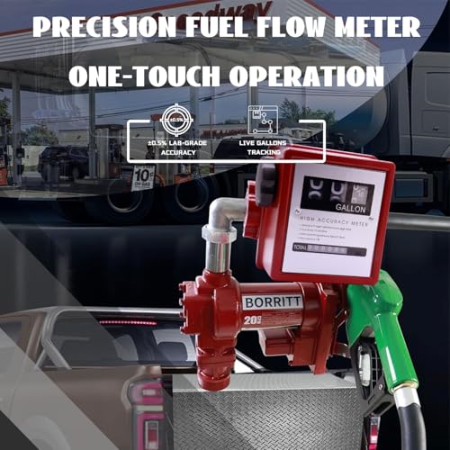 BORRITT 1\" 6-40 GPM 3-Digit Mechanical Fuel Transfer Meter in Gallons - Extreme Accuracy Aluminum Diesel Gasoline Meter for Fleet Fuel Management with 1\" NPT Male to 3/4\" NPT Female Reducer - Thumbnail 6