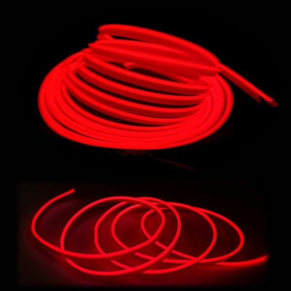 El Wire Bande Lumineuse pour intérieur de Voiture, 10 m de Fil néon USB 5 V avec Protection par fusible pour décoration intérieure de Voiture Automobile avec Bord de Couture de 6 mm (10 mètres, Red) - 2