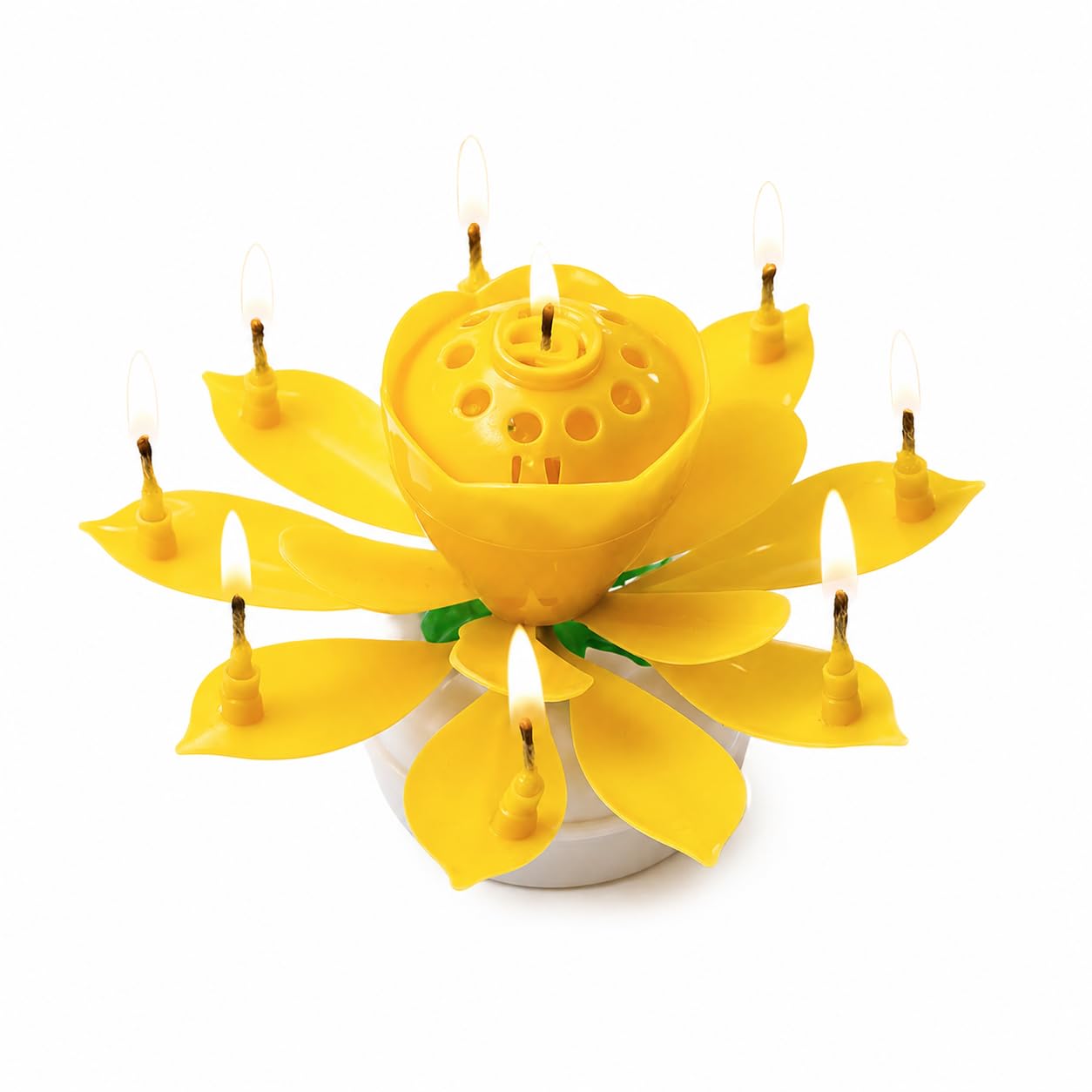 Opening Lotus Flower Musical Birthday Candle, Singing Rotating Flower Candle for Cake, Blooming Birthday Cake Decoration, Yellow