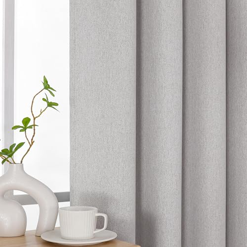 Image of Joydeco 100% Blackout Curtains 84 Inch Long 2 Panels Set, Thermal Insulated Long Curtains& Drapes 2 Burg, Room Darkening Drapes for Bedroom Living Room Window (Greyish White, W52 x L84 Inch)