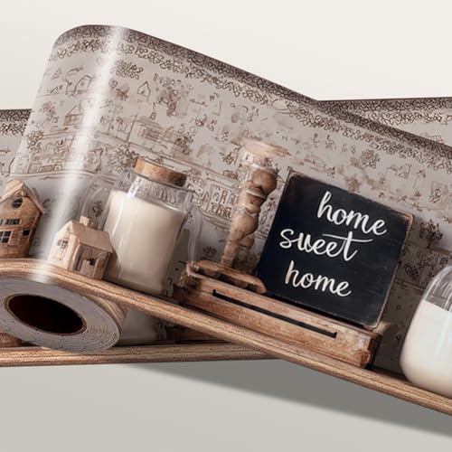 IOHEFY Rustic Home Sweet Home Wallpaper Border 196x4 Inch Peel and Stick Wall Border Self Adhesive Farmhouse Vintage Country Removable Vinyl Trim for Living Room Bedroom Kitchen Cabinet Decoration